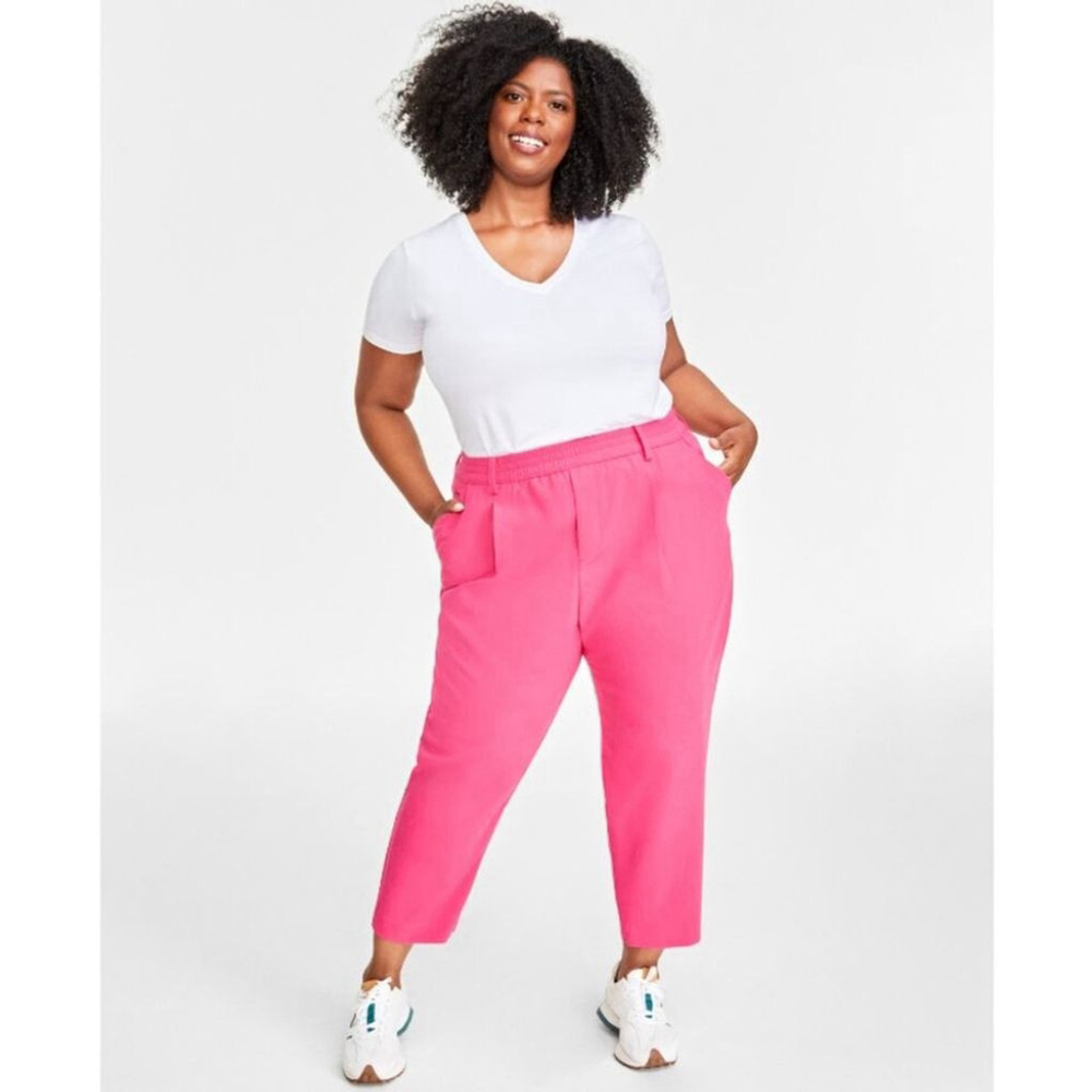 On 34th Women's Plus Size 0X Hot Pink Solid Double Weave Ankle Dress Pants NWT